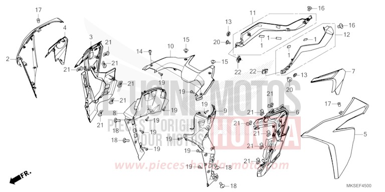CARENAGE MILIEU (CRF1100A/AL/D/DL) de Africa Twin DCT GRAND PRIX RED (R380B) 2021